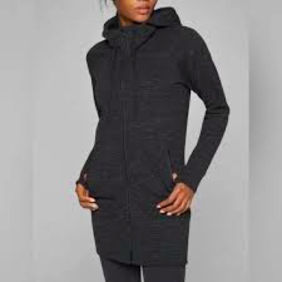 Athleta Stronger Long Long COZY Hoodie black/charcoal Multi zip front Size S - Picture 1 of 10